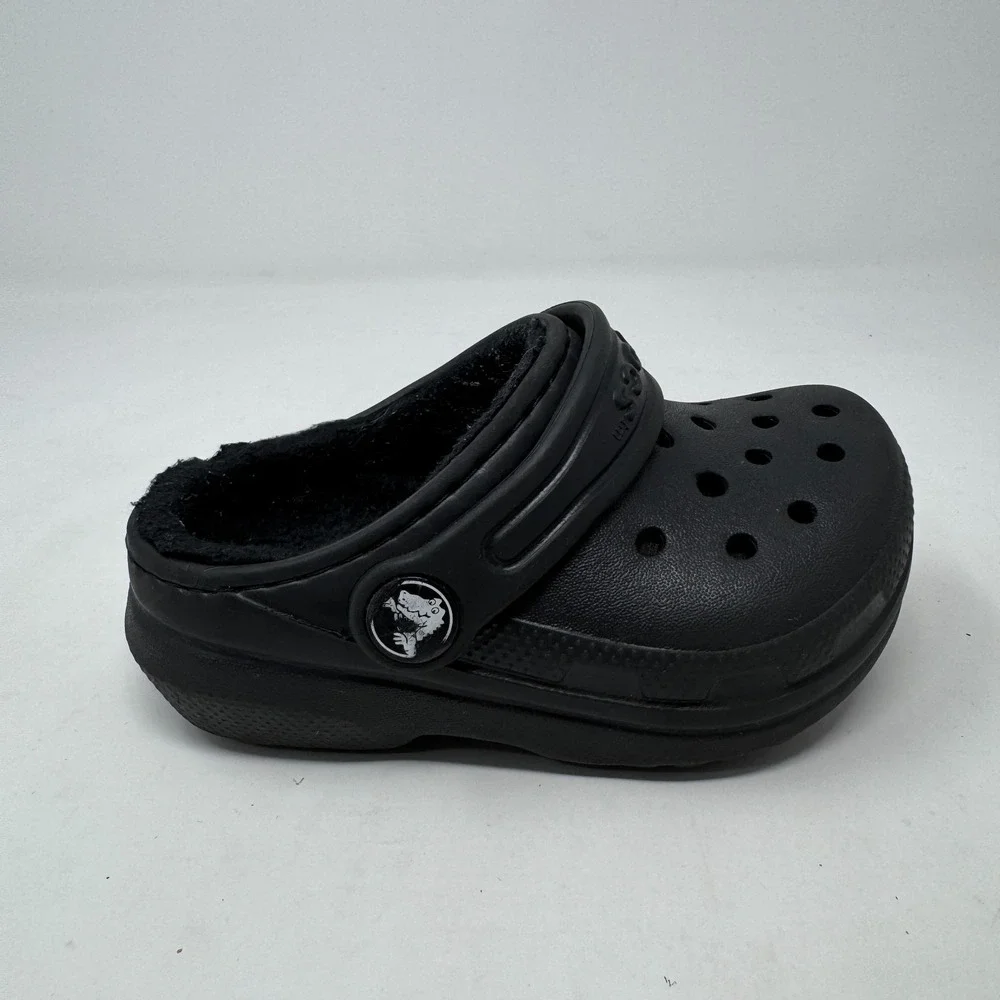 Crocs Shoes Black Fuzzy Lined Classic Clog Slip On Warm Shoes Toddlers Size C6